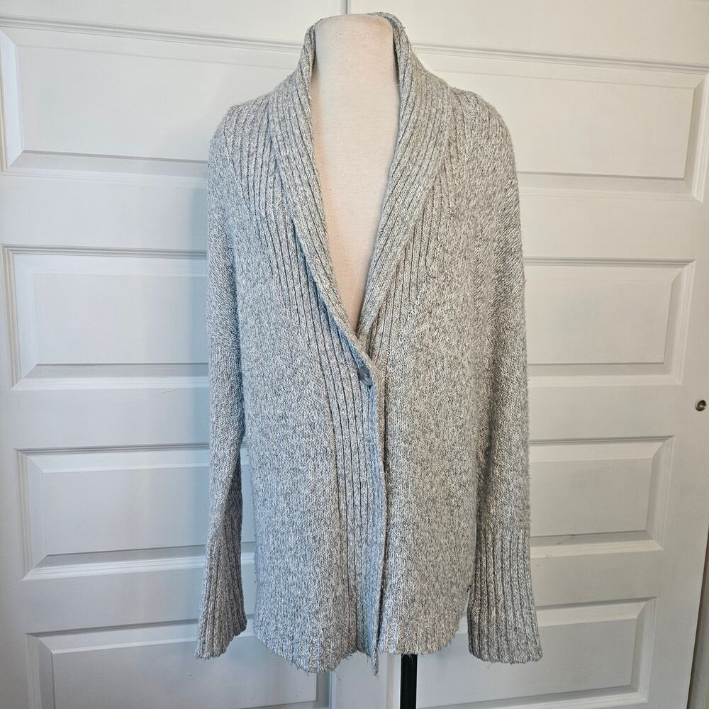 Eddie Bauer Sleepwear Marled Grey Shawl Cardigan M/L Long Ribbed Cuffs Cozy